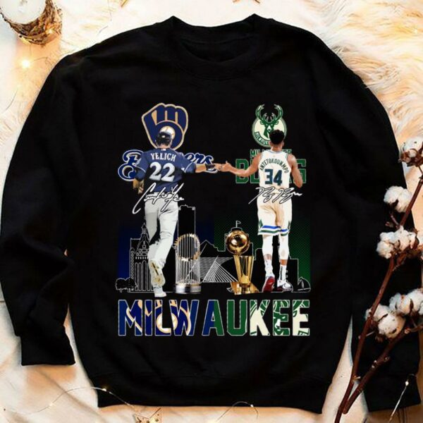 Milwaukee Sports Teams Milwaukee Bucks Milwaukee Brewers Yelich Antetokounmpo Signatures Shirt