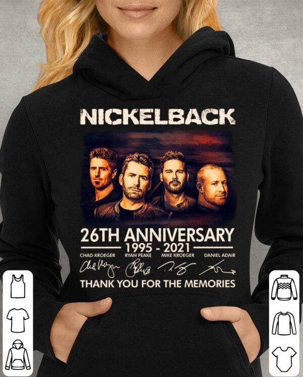 Official Nickelback band rock 26th anniversary 1995-2021 signatures thank you for the memories shirt