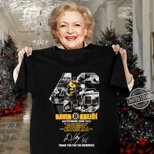 Awesome No. 46 Boston Bruins David Krejci 2006-2021 Signature NHL Thank You For The Memories Shirt
