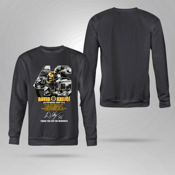 Awesome No. 46 Boston Bruins David Krejci 2006-2021 Signature NHL Thank You For The Memories Shirt