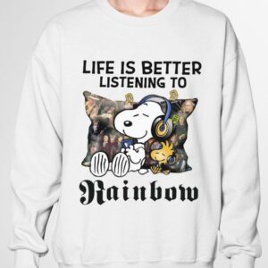 Official Peanuts Snoopy Woodstock Life Is Better Listening To Rainbow Shirt 2