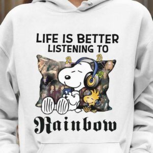 Official Peanuts Snoopy Woodstock Life Is Better Listening To Rainbow Shirt 3