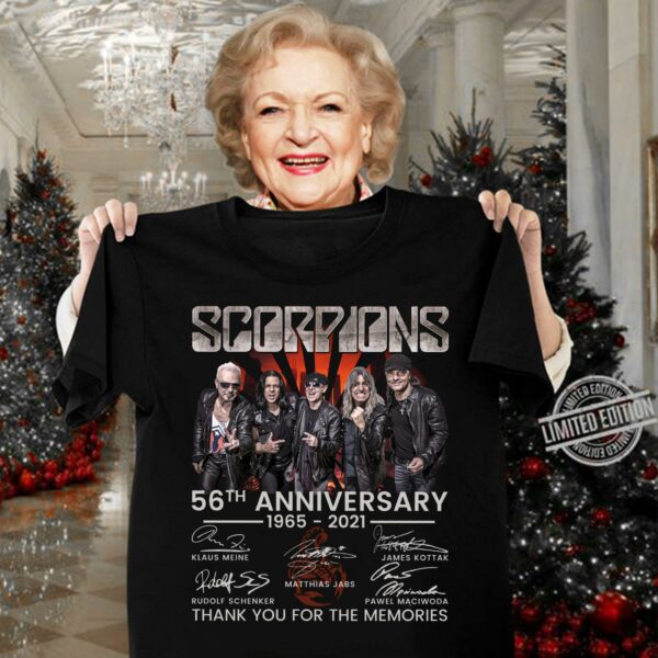 Premium Scorpions band rock 56th anniversary 1965-2021 signatures thank you for the memories shirt