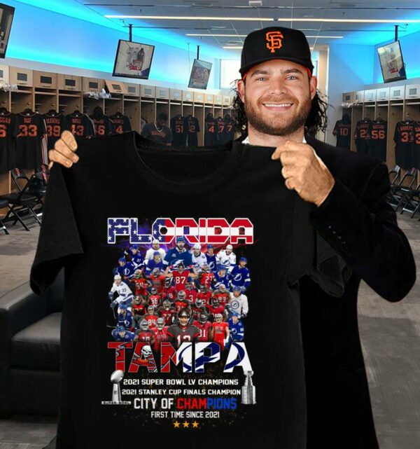 TB Buccaneers Lightning Florida 2021 Super Bowl Stanley Cup Tampa City Of Champions First Time Since 2021 Shirt