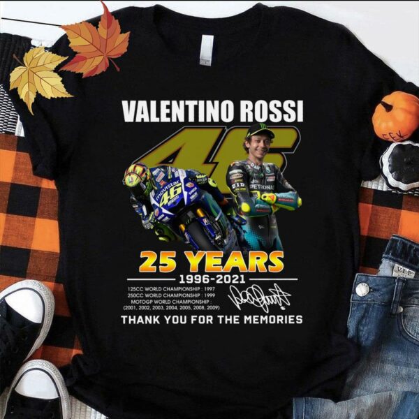 Premium V46 Valentino Rossi 25 years 1996-2021 World Championship signature thank memories shirt