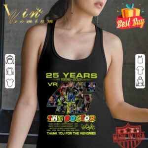 Funny Valentino Rossi VR46 The Doctor 25 years MotoGP World Championship signature thank you for the memories shirt 1