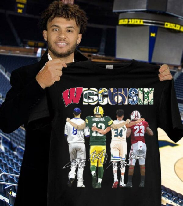 Funny Wisconsin Badgers Green Bay Packers Milwaukee Brewers Milwaukee Bucks Signatures Shirt