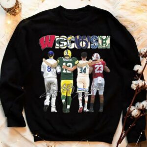 Funny Wisconsin Badgers Green Bay Packers Milwaukee Brewers Milwaukee Bucks Signatures Shirt 3