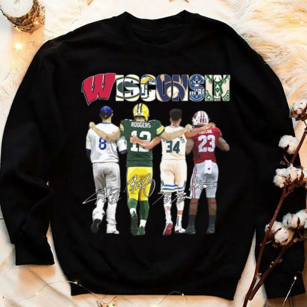Funny Wisconsin Badgers Green Bay Packers Milwaukee Brewers Milwaukee Bucks Signatures Shirt