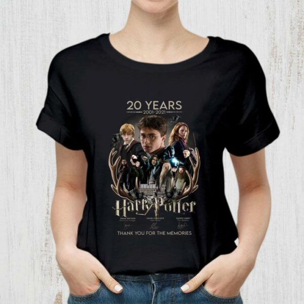 Awesome 20 years 2001-2021 Harry Potter Characters Hermione Granger Ron Weasley signatures thank memories shirt