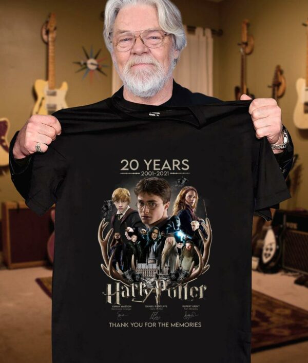 Awesome 20 years 2001-2021 Harry Potter Characters Hermione Granger Ron Weasley signatures thank memories shirt