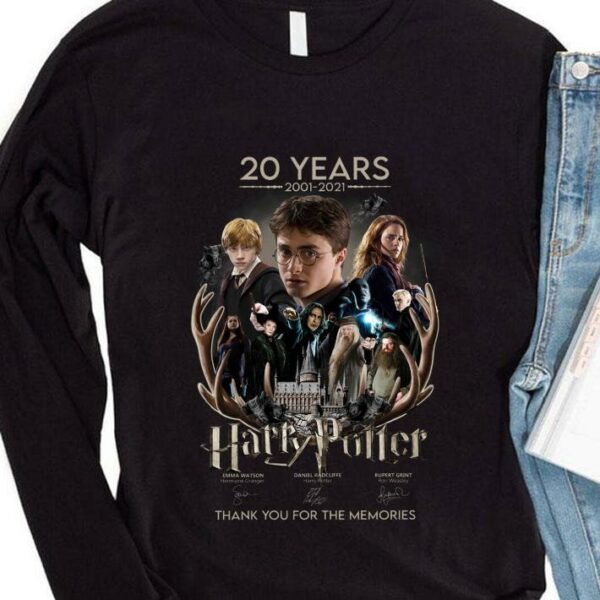 Awesome 20 years 2001-2021 Harry Potter Characters Hermione Granger Ron Weasley signatures thank memories shirt