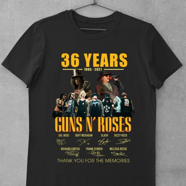 Hot 36 Years Guns N Roses Thank You For The Memories Axl Rose Slash Signatures Shirt