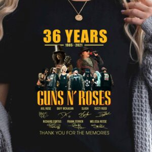 Hot 36 Years Guns N Roses Thank You For The Memories Axl Rose Slash Signatures Shirt 1