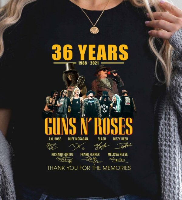 Hot 36 Years Guns N Roses Thank You For The Memories Axl Rose Slash Signatures Shirt