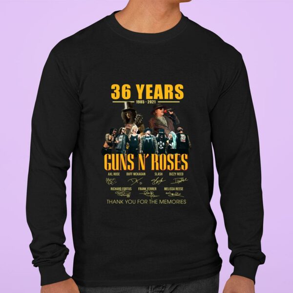 Hot 36 Years Guns N Roses Thank You For The Memories Axl Rose Slash Signatures Shirt