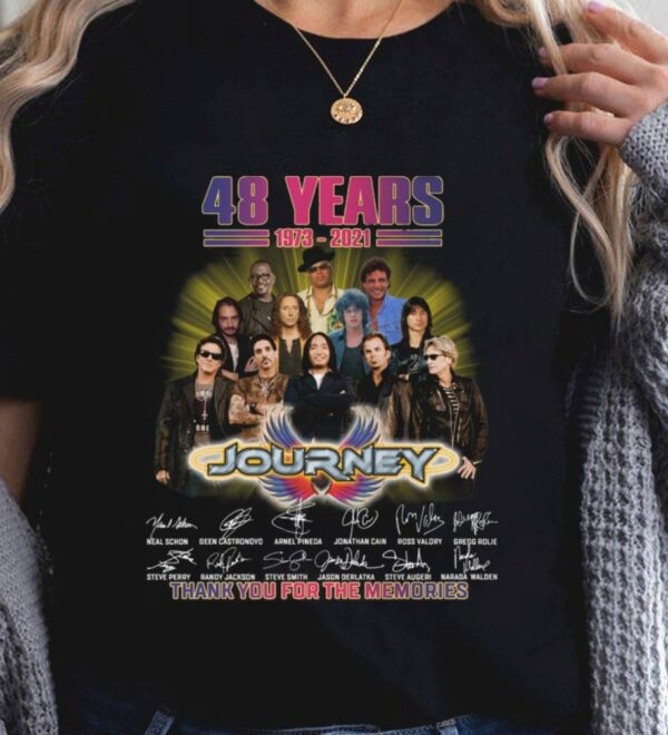 Premium 48 years 1973-2021 Journey band rock member signatures thank memories shirt