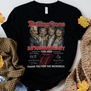 Awesome Charlie Watts Rolling Stones 58th Anniversary 1962-2020 Signatures Thank Memories Shirt, Mick Jagger, Keith Richards, Ronnie Wood