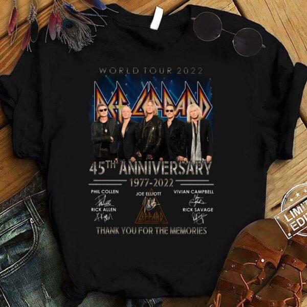 Original Def Leppard Band World Tour 2022 45th anniversary 1977-2022 Thank You For The Memories Signatures Shirt