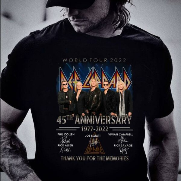 Original Def Leppard Band World Tour 2022 45th anniversary 1977-2022 Thank You For The Memories Signatures Shirt
