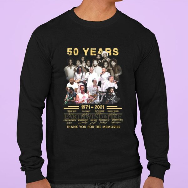 Hot Earth Wind & Fire EWF 50 years 1971-2021 thank you for the memories signatures shirt
