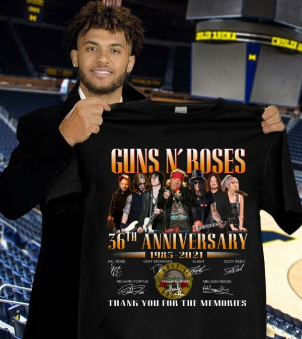 Hot Guns N Roses 36th anniversary 1985-2021 Thank You For The Memories Axl Rose Slash Signatures Shirt
