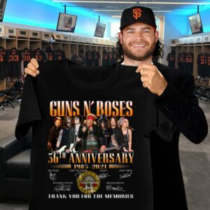 Hot Guns N Roses 36th anniversary 1985-2021 Thank You For The Memories Axl Rose Slash Signatures Shirt 1