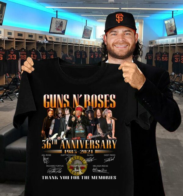Hot Guns N Roses 36th anniversary 1985-2021 Thank You For The Memories Axl Rose Slash Signatures Shirt
