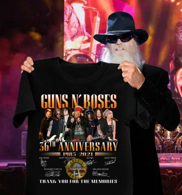 Hot Guns N Roses 36th anniversary 1985-2021 Thank You For The Memories Axl Rose Slash Signatures Shirt
