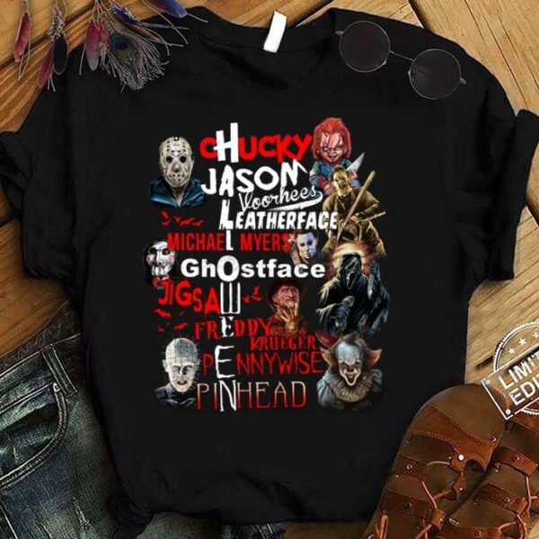 Hot Halloween Horror Films Characters Chucky Jason Leatherface Michael Freddy Pennywise Shirt