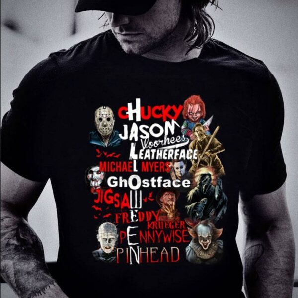 Hot Halloween Horror Films Characters Chucky Jason Leatherface Michael Freddy Pennywise Shirt