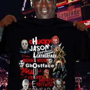 Hot Halloween Horror Films Characters Chucky Jason Leatherface Michael Freddy Pennywise Shirt 2