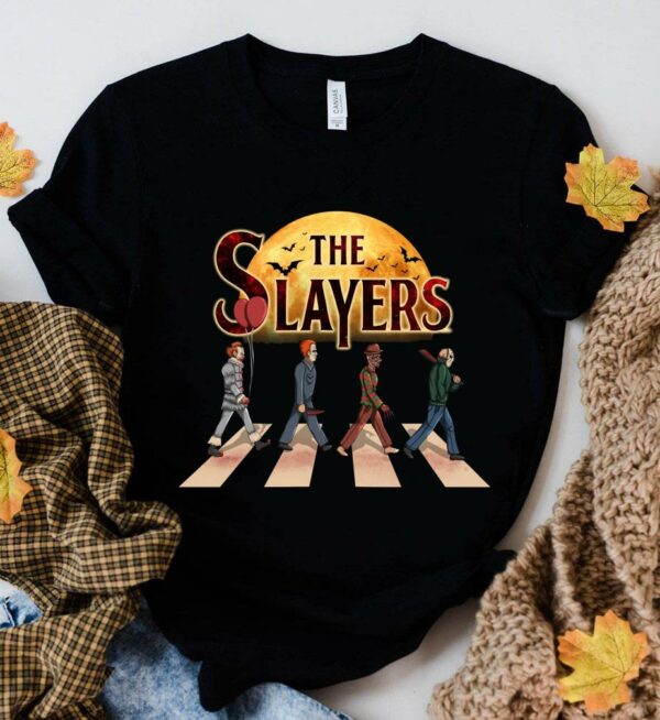 Premium Horror Movies Characters The Slayers Abbey Road Halloween Shirt