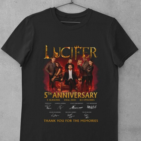 Funny Lucifer TV Series 5th anniversary 5 seasons 2016-2021 83 episodes signatures thank memories shirt