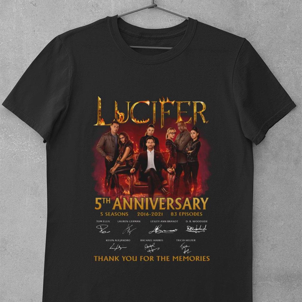 Funny Lucifer TV Series 5th anniversary 5 seasons 2016-2021 83 episodes signatures thank memories shirt Lucifer TV Series 5th anniversary 5 seasons 2016 2021 83 episodes signatures thank memories shirt 1 - Funny Lucifer TV Series 5th anniversary 5 seasons 2016-2021 83 episodes signatures thank memories shirt