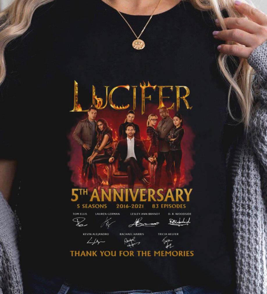 Funny Lucifer TV Series 5th anniversary 5 seasons 2016-2021 83 episodes signatures thank memories shirt Lucifer TV Series 5th anniversary 5 seasons 2016 2021 83 episodes signatures thank memories shirt 2 - Funny Lucifer TV Series 5th anniversary 5 seasons 2016-2021 83 episodes signatures thank memories shirt