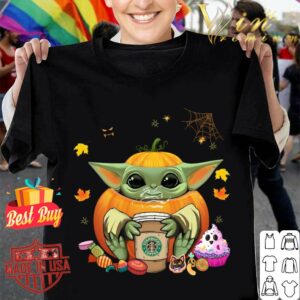 Funny Pumpkin Baby Yoda Starbucks Coffee Halloween Shirt