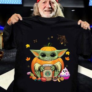 Funny Pumpkin Baby Yoda Starbucks Coffee Halloween Shirt 2