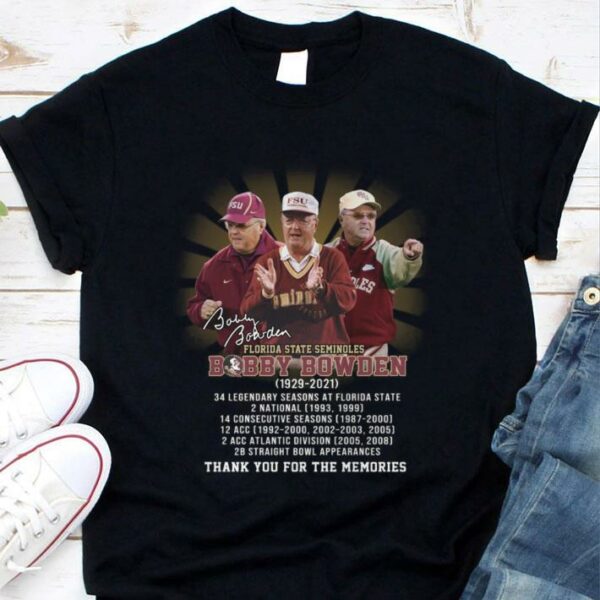 Original RIP Bobby Bowden Florida State Seminoles 1929-2021 Signature Thank You For The Memories Shirt