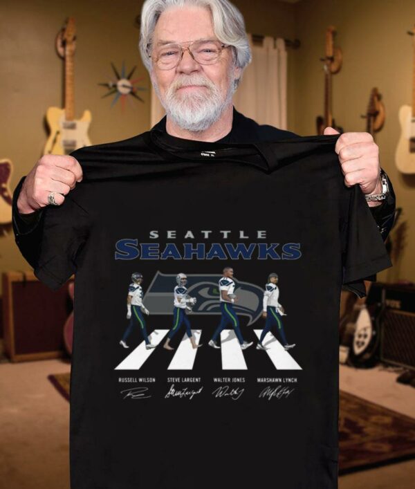Best Seattle Seahawks Abbey Road Signatures Shirt, Russell Wilson, Steve Largent, Walter Jones, Marshawn Lynch