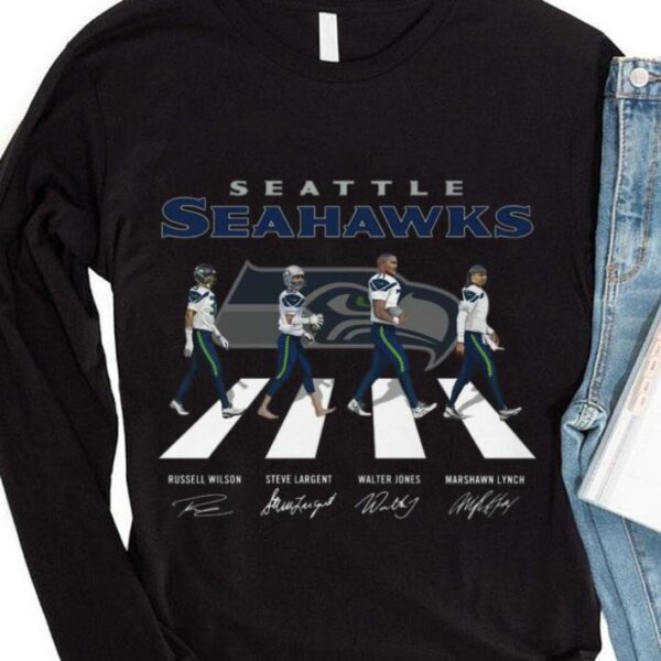 Best Seattle Seahawks Abbey Road Signatures Shirt, Russell Wilson, Steve Largent, Walter Jones, Marshawn Lynch