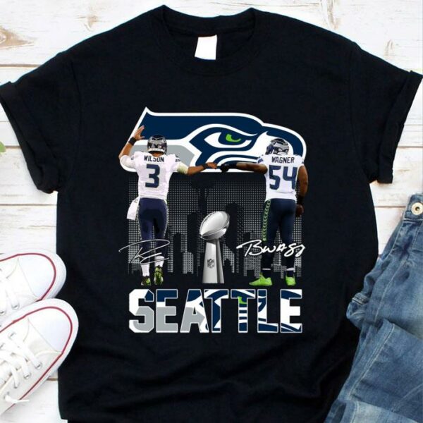 Awesome Seattle Seahawks Russell Wilson Bobby Wagner Signatures Shirt
