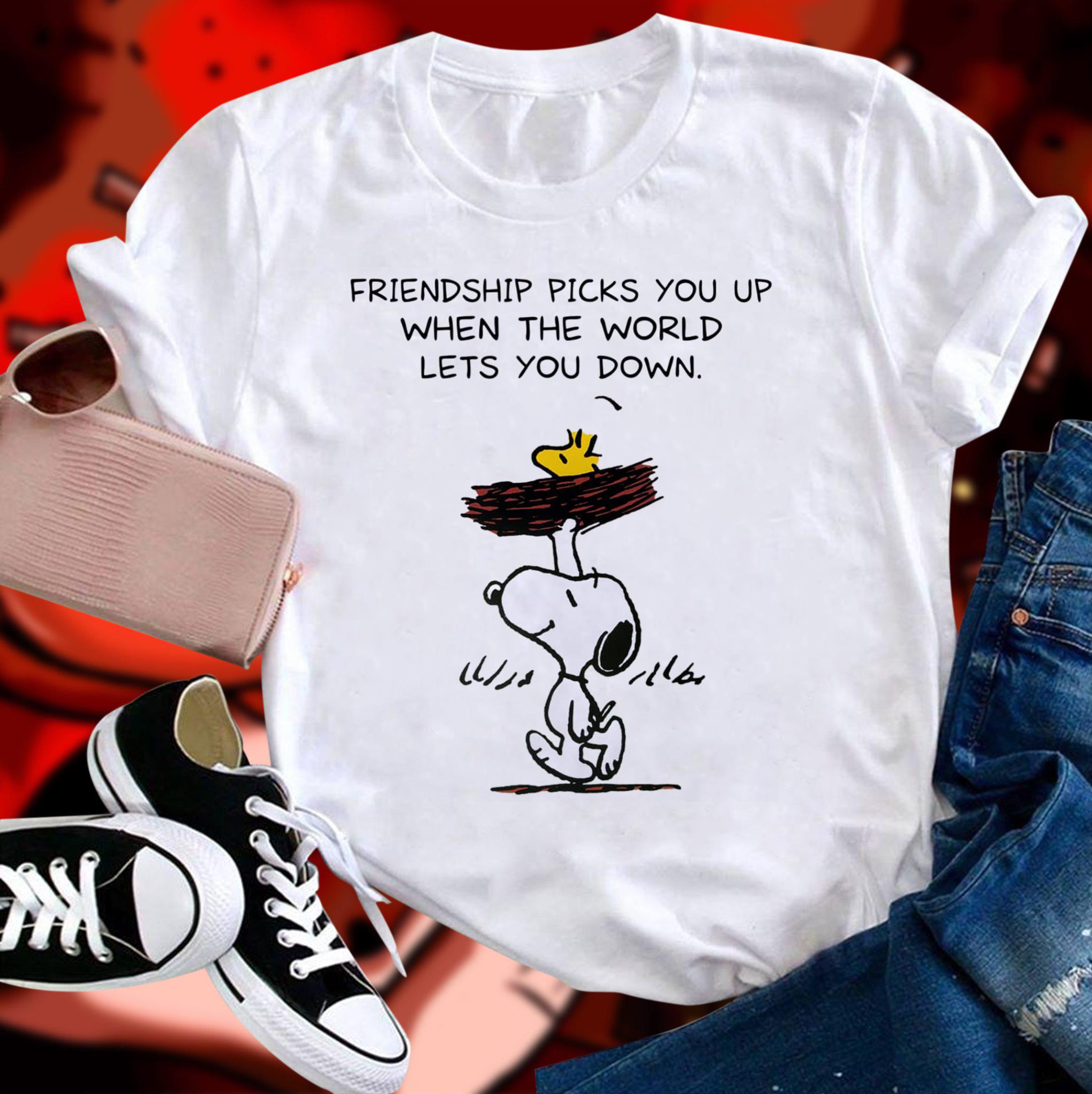 Official Snoopy Woodstock Friendship Picks You Up When The World Lets You Down Shirt Snoopy Woodstock Friendship Picks You Up When The World Lets You Down Shirt 1 - Official Snoopy Woodstock Friendship Picks You Up When The World Lets You Down Shirt