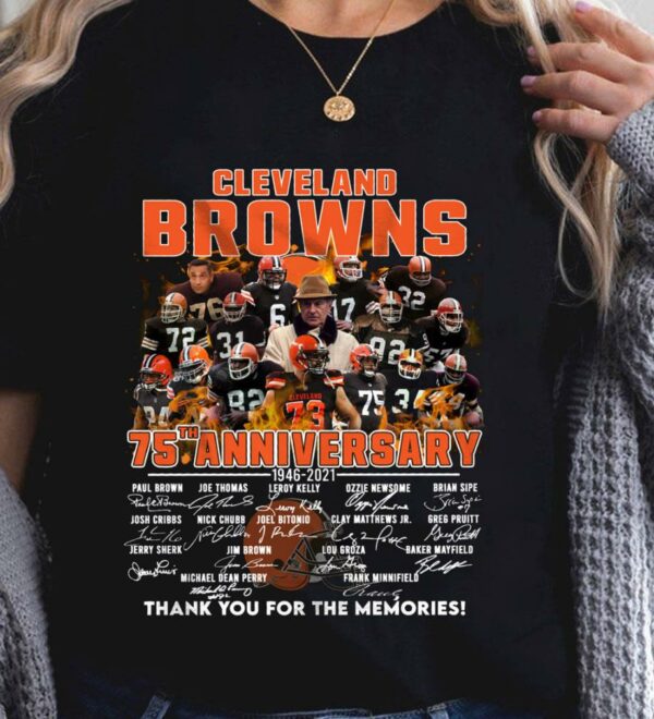 Original Team NFL Cleveland Browns 75th anniversary 1946-2021 Signatures Thank You For The Memories Shirt