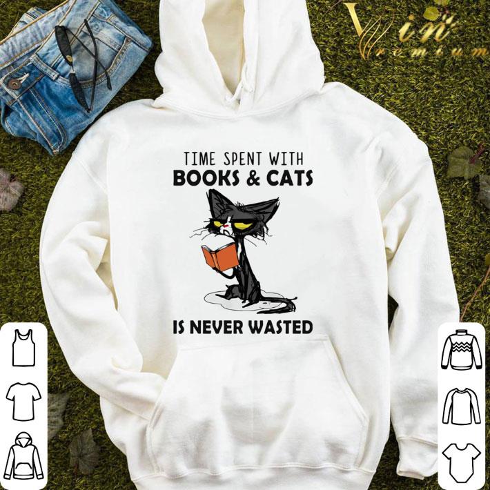 Grumpy Cat Time Spent With Books And Black Cats Is Never Wasted shirt