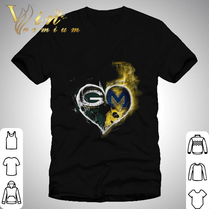 Smoky Heart Green Bay Packers and Michigan Wolverines shirt Smoky Heart Green Bay Packers and Michigan Wolverines shirt 1