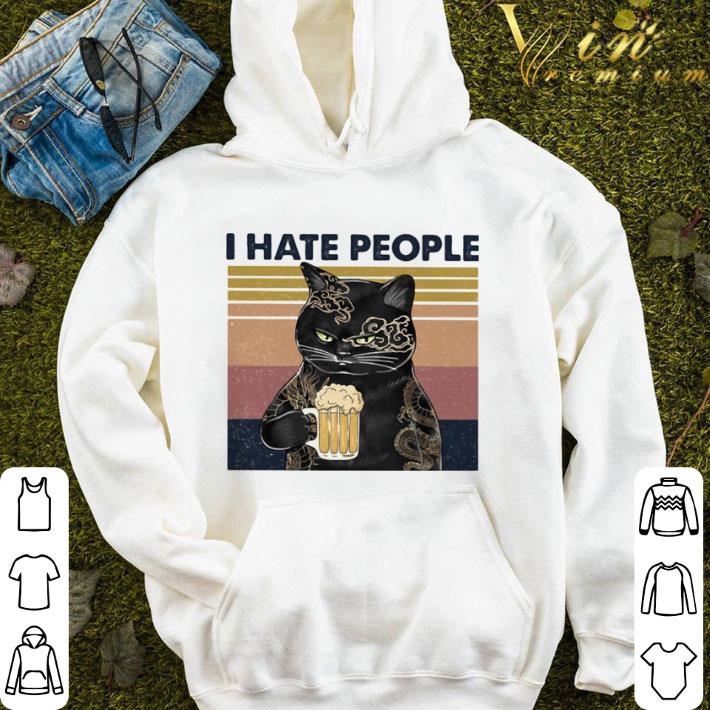 Cat beer i hate people vintage retro shirt