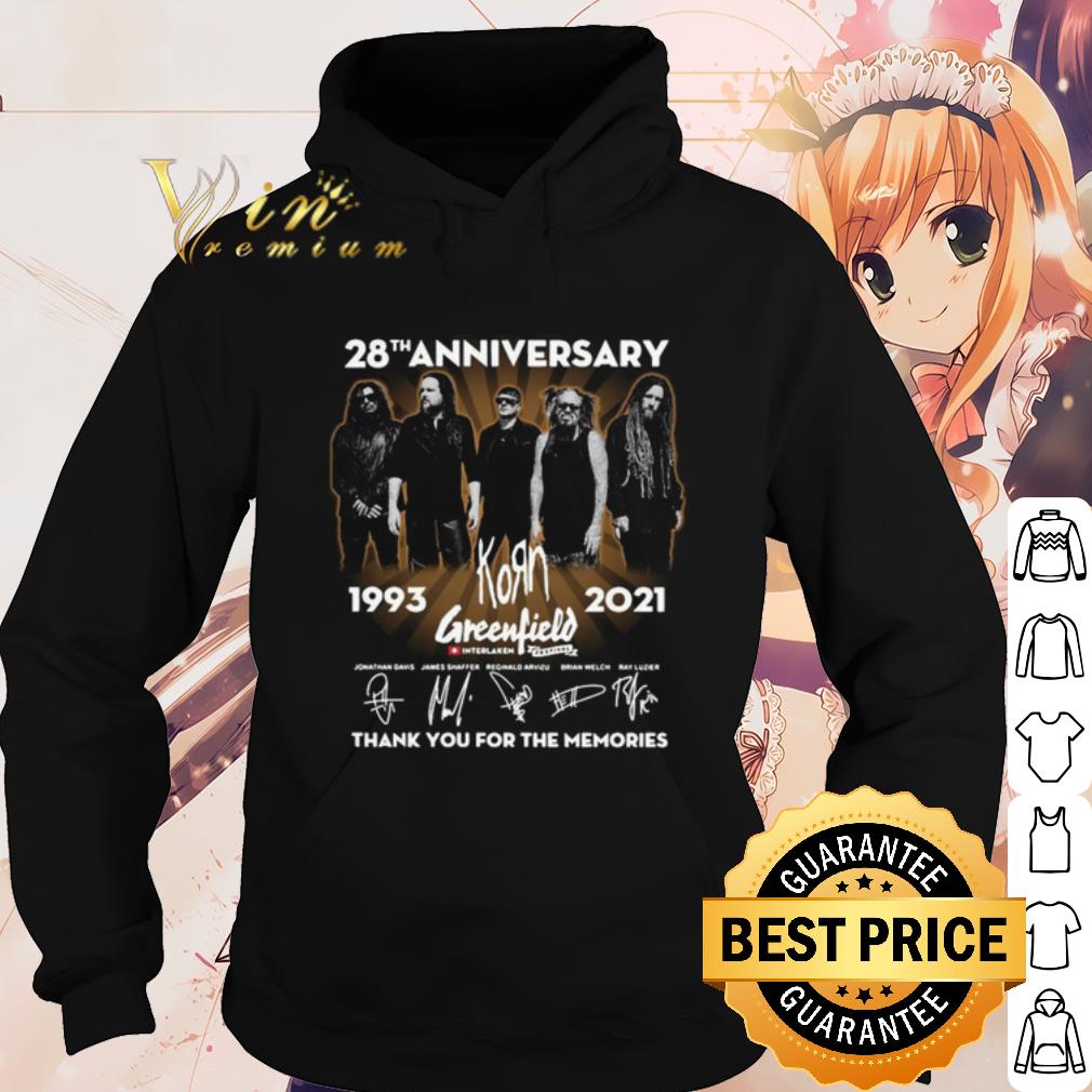 Top 28th anniversary Korn Greenfield thank you for the memories signatures shirt