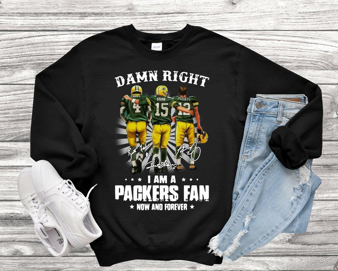 Damn Right I Am A Green Bay Packers Fan Now And Forever Tshirt, Green Bay Packers AFC Champions Signatures shirt