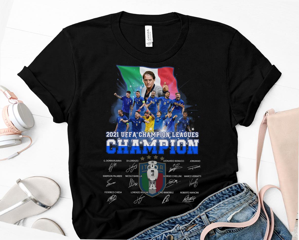 The Italia Team Football 2021 UEFA Champions League Champions Shirt, Italia Champions Signature T-Shirt
